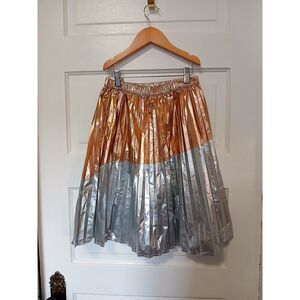 Cat & Jack Girls Metallic Pleated Skirt Rose Gold Silver Size L 10/12